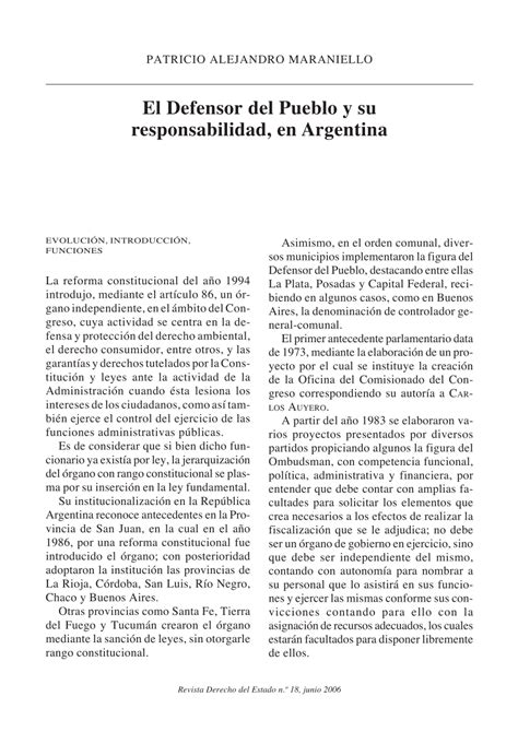 Pdf El Defensor Del Pueblo Y Su Responsabilidad En Argentina