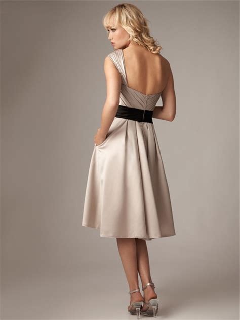 A Line One Strap Knee Length Short Champagne Silk Bridesmaid Dress With