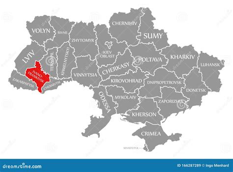 Ivano Frankivsk Red Highlighted in Map of the Ukraine Stock ...