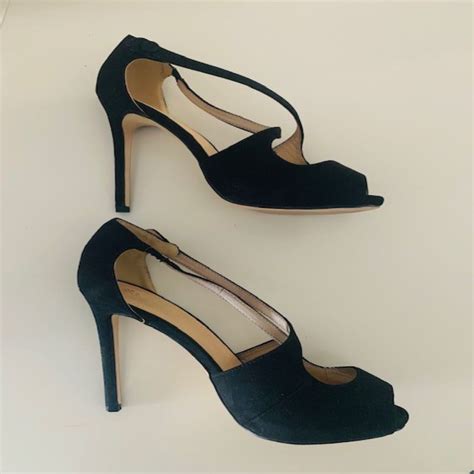 Black Suede Peep Toe Stiletto Heels - LOLOELEN