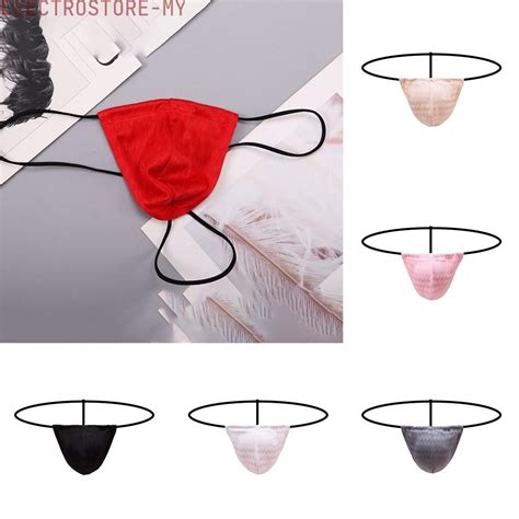 Men S Sexy Lace T Back G String Thong Bikini Underpants Black Champagne Shopee Malaysia