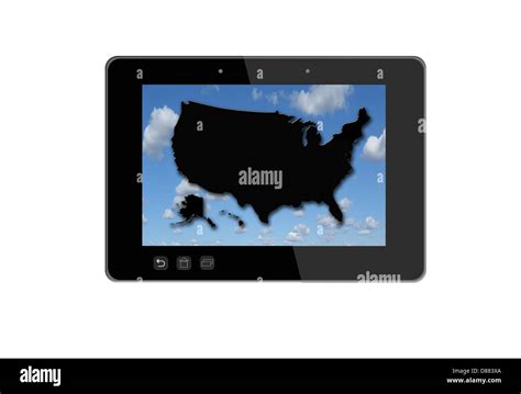 Illustration Of Black Tablet And Black Map Of USA Isolated On White