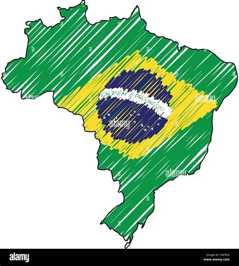 Brazil map hand drawn sketch. Vector concept illustration flag, childrens drawing, scribble map ...