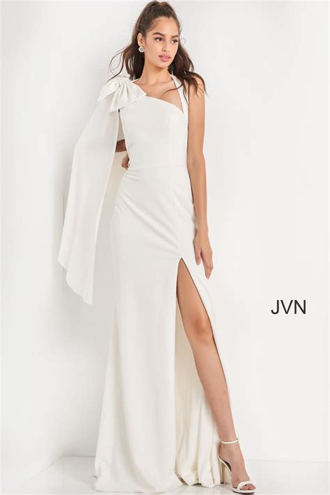 Jvn2516 Ivory Asymmetric Neckline Prom Dress