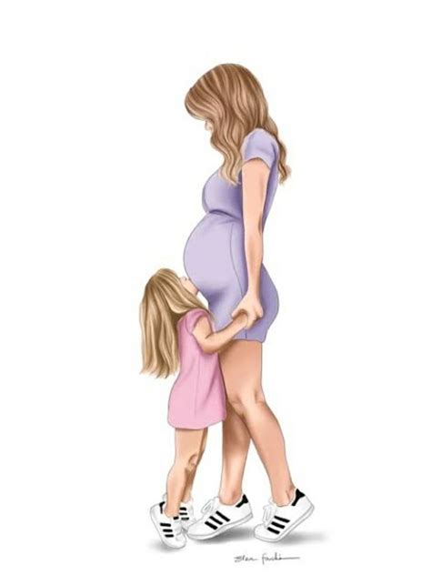 A Pregnant Woman And Her Daughter Walking Together With Their Hands On