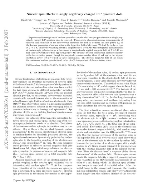 PDF Nuclear Spin Effects In Singly Negatively Charged InP Quantum Dots