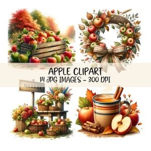 Watercolor Apple Clipart Bundle Fall Harvest Clipart Printable Fruit ...