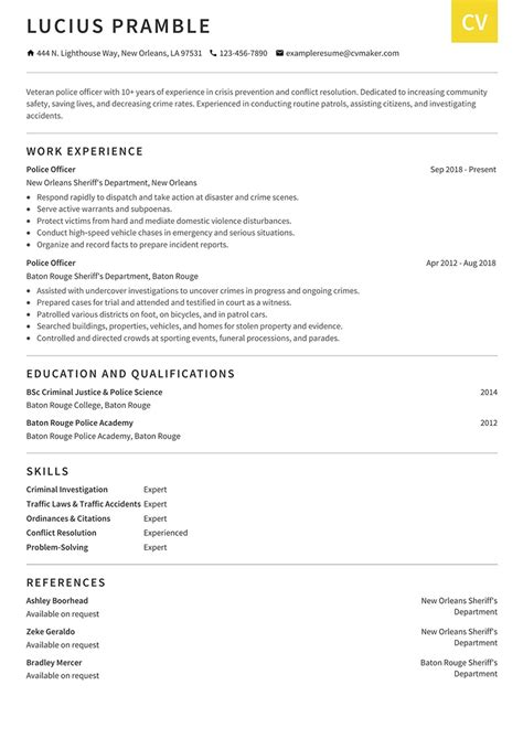 Police Officer Resume Example Template And Writing Guide For 2025