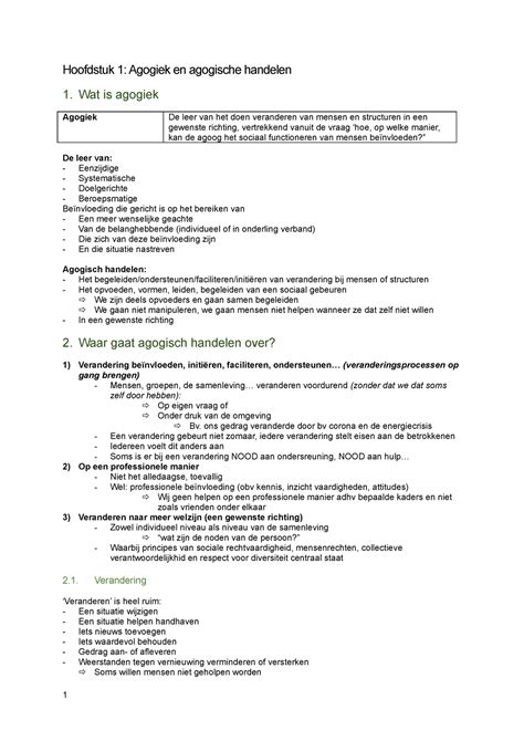 Samenvatting Agogiek Hoofdstuk 1 Agogiek En Agogische Handelen 1