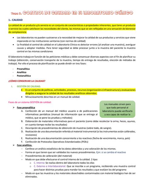 SOLUTION Bioquimica Clinica Tema 3 Control De Calidad De Laboratorio