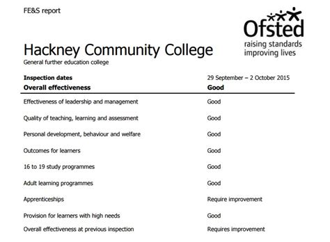 Hackney Community College First To Be Rated Under New Ofsted Framework