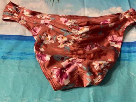 Juniors Cinch Back Cheeky Bikini Bottom Xhilaration Pink Mauve Sz L