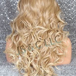 Blonde Mix Human Hair Blend Lace Front Full Wig Center Hand Tied Part Curly Layered Cancer