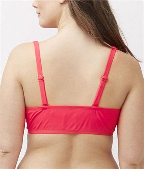 Lane Bryant Cacique Lace Up Bandeau Underwire Bikini Swim Top Pink Plus