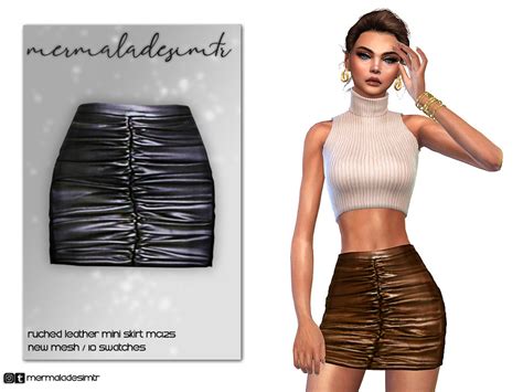 The Sims Resource Ruched Leather Mini Skirt MC125