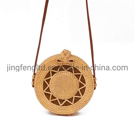 Round Woven Ata Bali Rattan Bag Summer Beach Shoulder Bag For Women