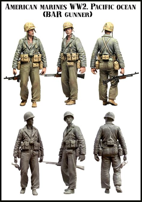 Evolution Miniatures Us Marine Wwii Pacific Bar Gunner Figure Kit