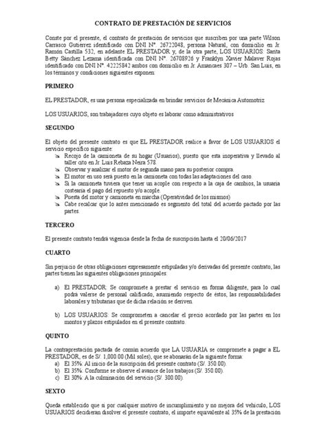 Contrato De Prestación De Servicios Mecánico Pdf Gobierno