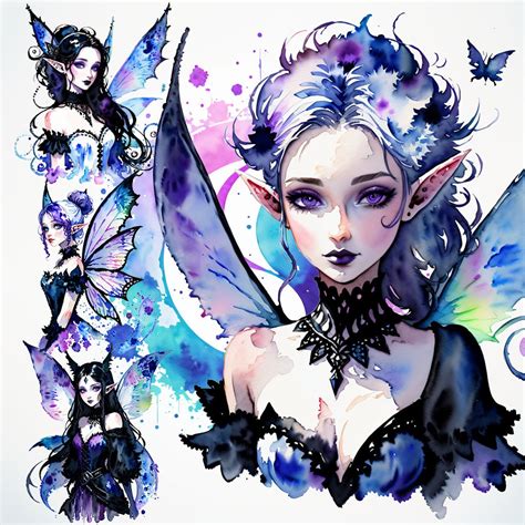 Watercolor Gothic Fairies Png Bundle Goth Fairy Png Dark Fairies Png