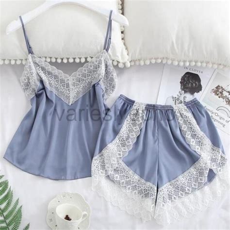 4xl Sexy Pajama Set For Women Lace Cami And Shorts Two Piece Satin