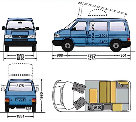 The Blue Van Is Shown With Its Door Open And Side View Showing Its Size