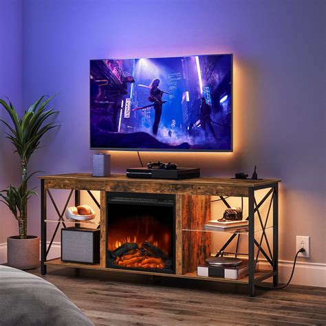 Amazon Hoobro Soporte De Tv Con Chimenea Con Luces Led Y Tomas De