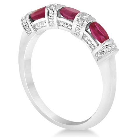 Bar Set Ruby Anniversary RingDiamonds Sterling Silver 1.02ct - Allurez