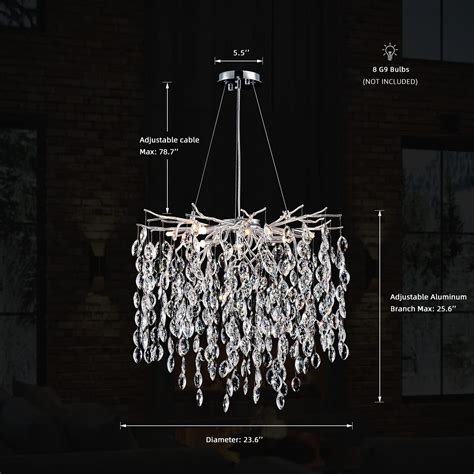 LIZZTREE D23 6 Silver Raindrop Crystal Chandelier Modern Round Ceiling