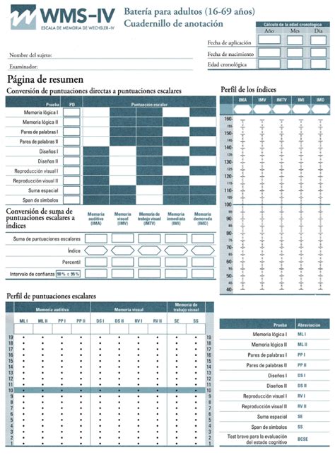 Wms Iv Escala De Memoria De Wechsler Iv PSICONUBE