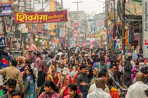 Very Crowded Pedestrian Market Street (India)