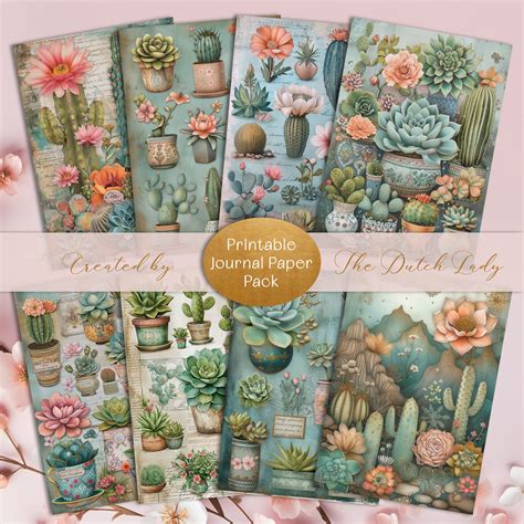 Desert Succulents PRINTABLE Journal Paper Pack, Flowers, Cactus, Potted