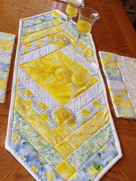 Lemon Themed Table Runner And Placemats Summer Table Runner Etsy