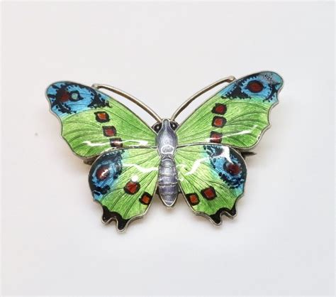 A Fantastic Antique C J A S Sterling Silver Enamelled Butterfly