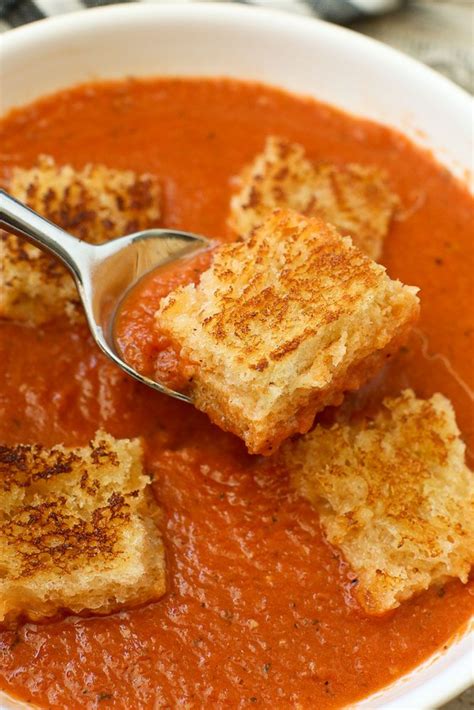 Easy Tomato Soup With Grilled Cheese Croutons Happy Healthy Mama