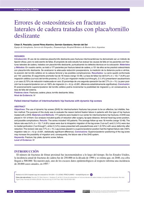 Pdf Errores De Osteosíntesis En Fracturas Laterales De Cadera