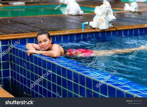 Woman Pretty Red Bikini Swimming Pool Stock Photo Shutterstock