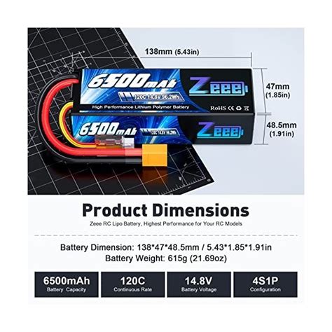 Zeee 4S Lipo Batterie 14 8V 120C 6500 MAh Avec Prise XT90 RC Batter