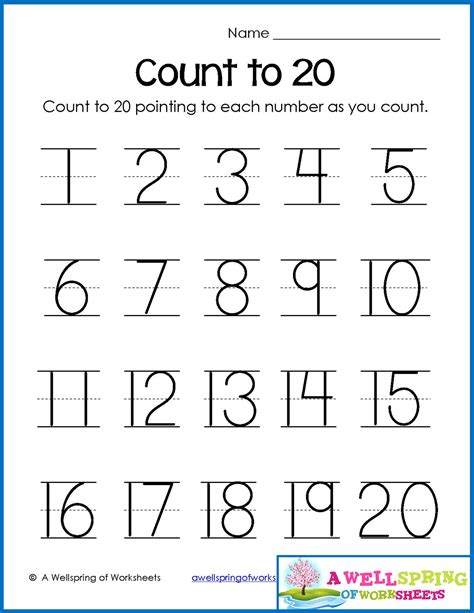 Trace Numbers 1 20 Worksheet