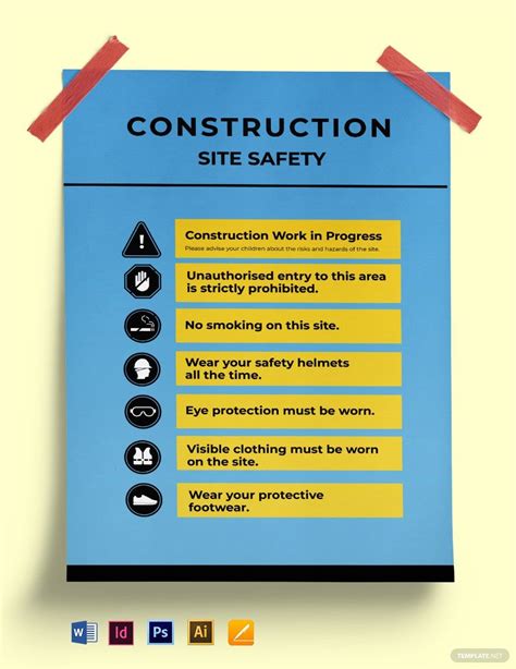 Construction Site Safety Poster Template Illustrator Indesign Word