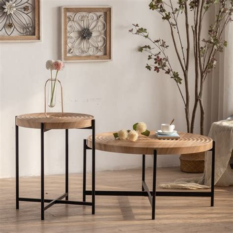 BESTCOSTY 18.89-in W x 23.42-in H Natural Wood Modern End Table ...