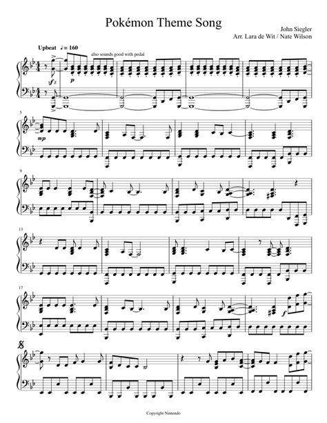 Pokémon Theme Song Piano Sheet Music For Piano Download Free In Pdf