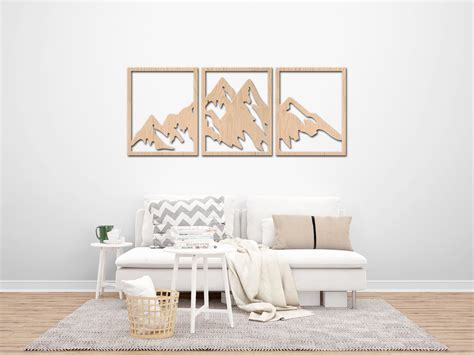 Mountain Wood Wall Art Set Wood Mountain Decor Wooden | Etsy