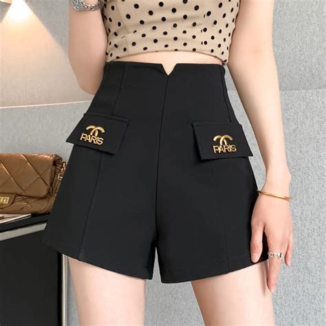 Women S Suit Shorts Summer Korean Style Slim Logo High Waist Black