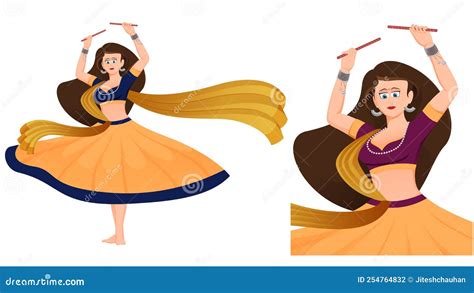 Dandiya Girl Vector Illustration Girl In Traditional Dress With