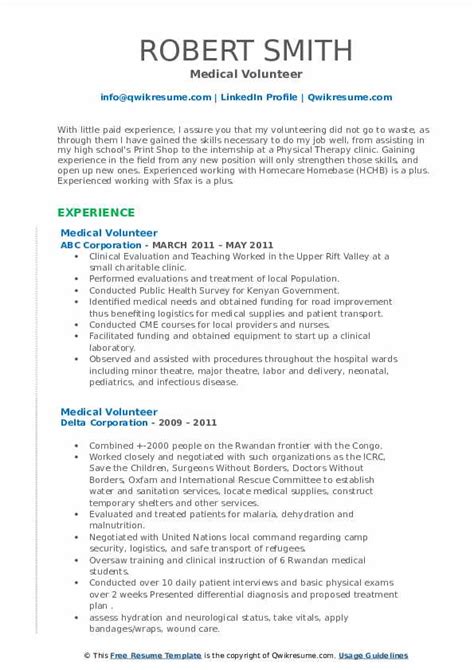 Medical Volunteer Resume Samples Qwikresume