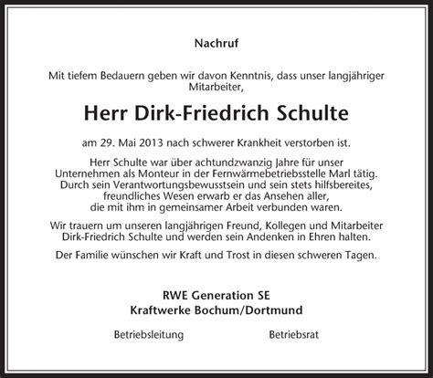 Traueranzeigen Von Dirk Friedrich Schulte Sich Erinnern De