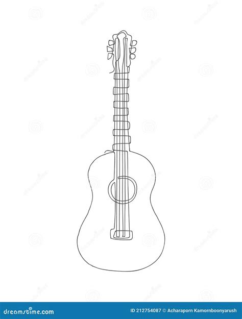 Continuous One Line Drawing Of Acoustic Guitar Stock Vector