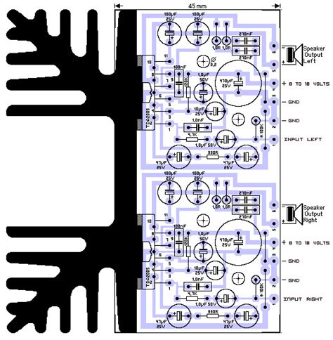 20 Watt Stereo Audio Amplifier Using Tda2005 Electronic Schematic Diagram