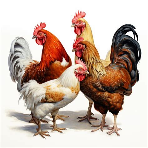 Premium Photo There Are Three Roosters Standing Next To Each Other On