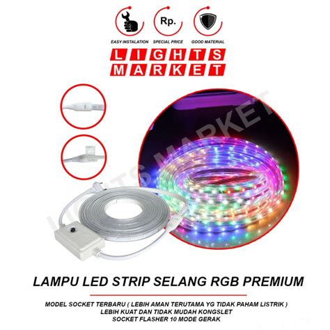 Jual Lampu LED Strip Selang RGB PREMIUM 220V Warna Warni Paket 1 10